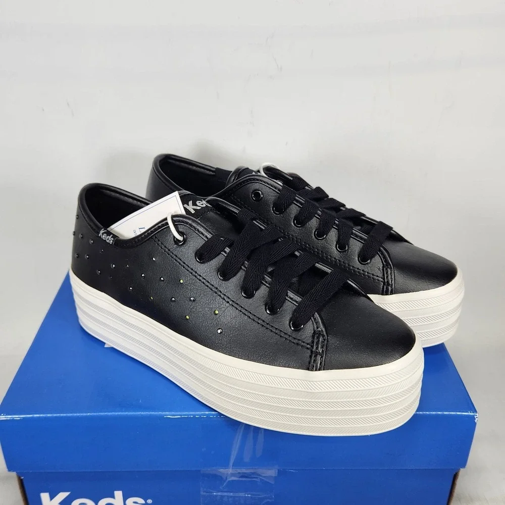 Keds Triple Up Light Sneaker Womens Size 6.5 Black Leather Platform Studded